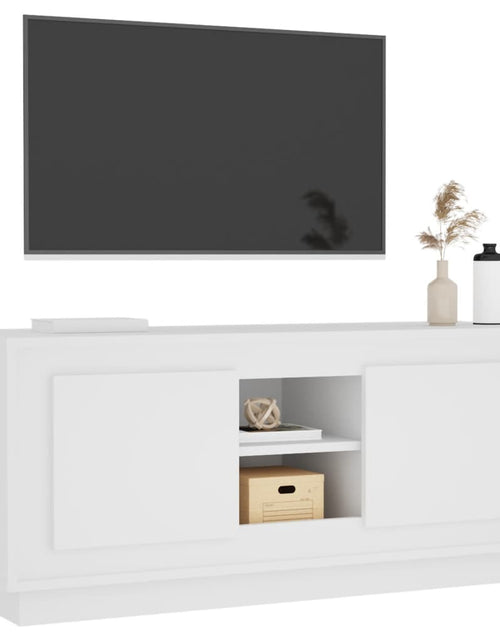Încărcați imaginea în vizualizatorul Galerie, Comodă TV, alb, 102x35x45 cm, lemn prelucrat Lando - Lando
