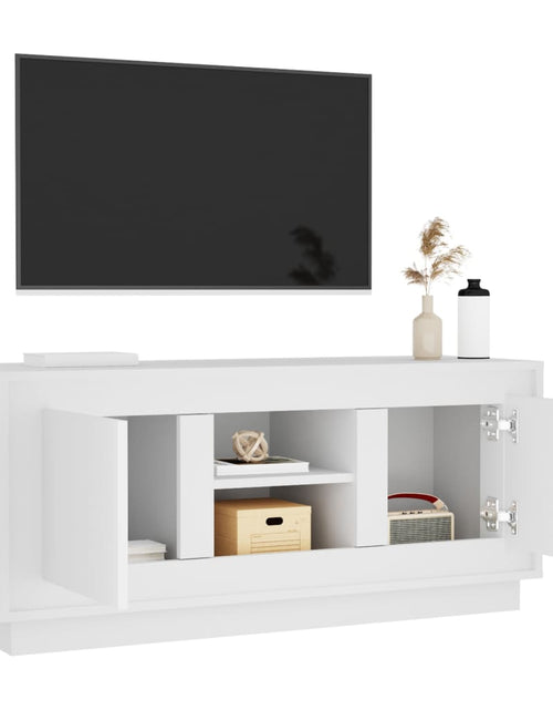 Încărcați imaginea în vizualizatorul Galerie, Comodă TV, alb, 102x35x45 cm, lemn prelucrat Lando - Lando
