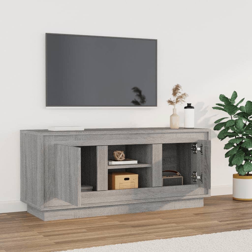 Comodă TV, gri sonoma, 102x35x45 cm, lemn prelucrat Lando - Lando