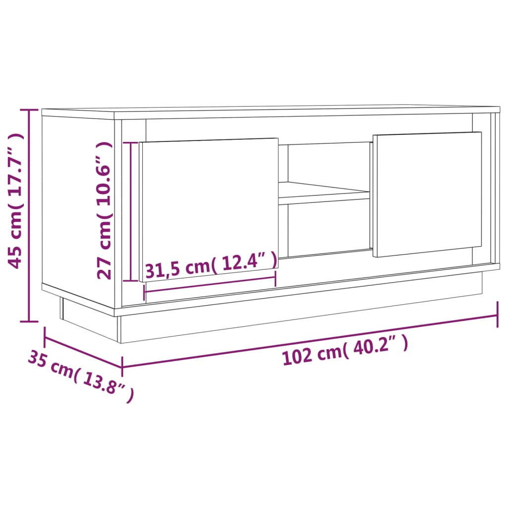 Comodă TV, gri sonoma, 102x35x45 cm, lemn prelucrat Lando - Lando