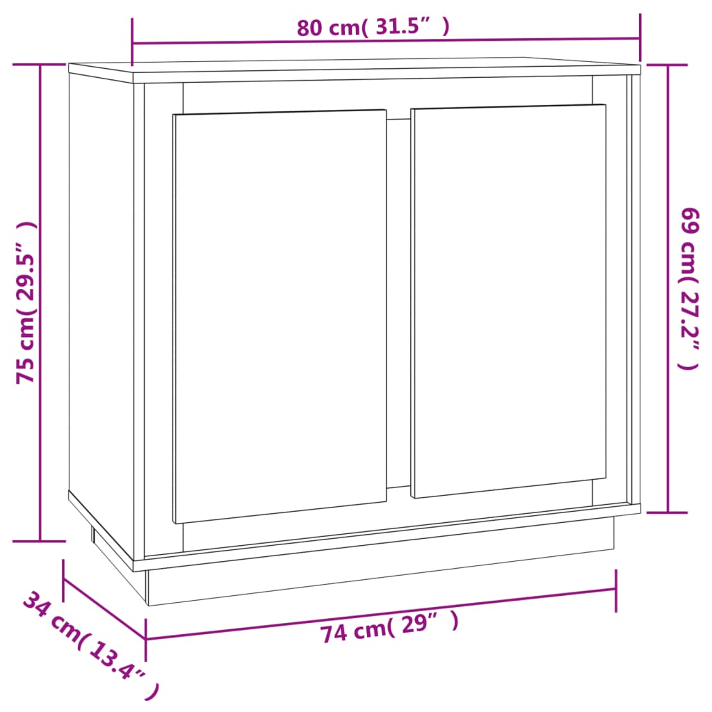 Servantă, stejar maro, 80x34x75 cm, lemn prelucrat Lando - Lando