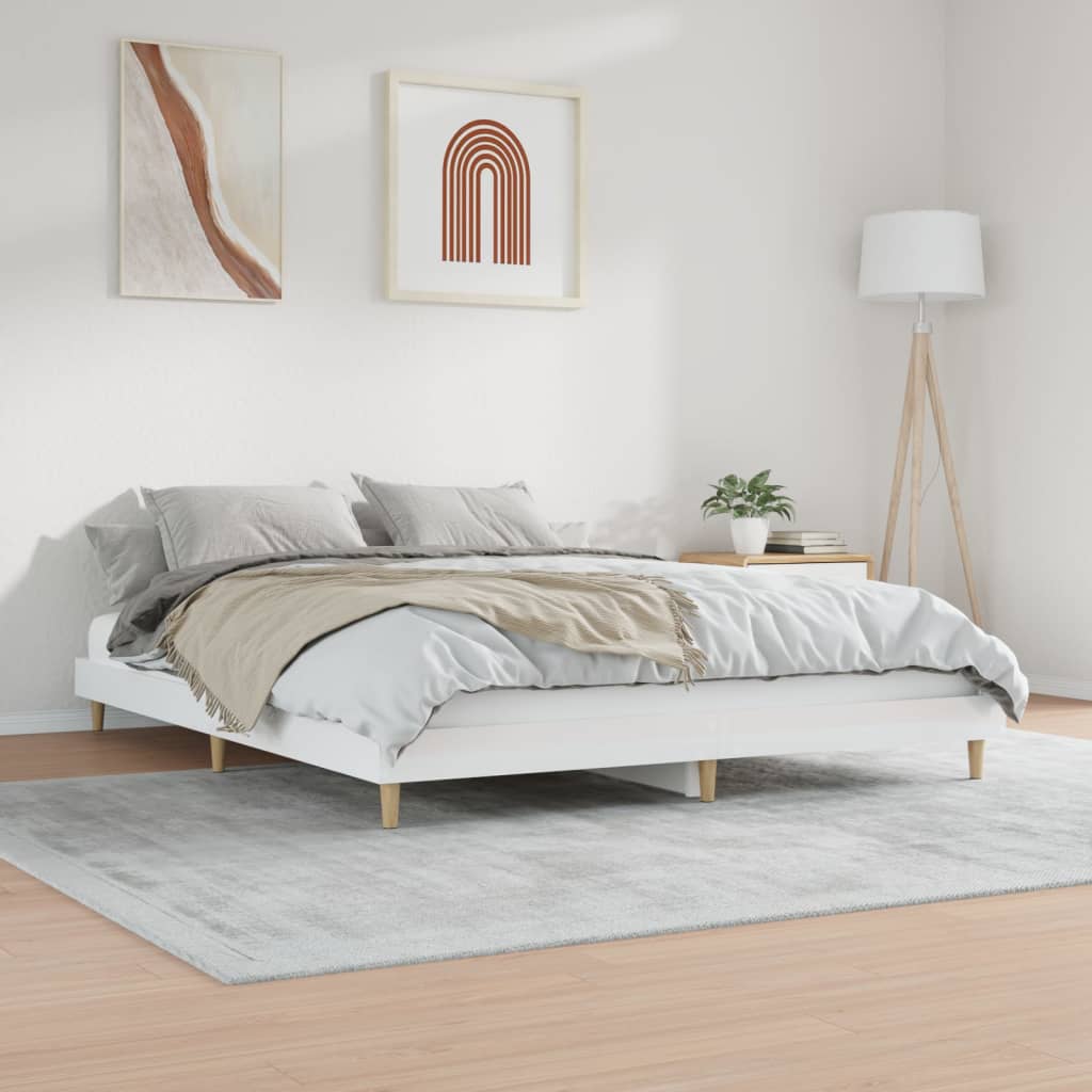 Cadru de pat, alb extralucios, 200x200 cm, lemn prelucrat - Lando