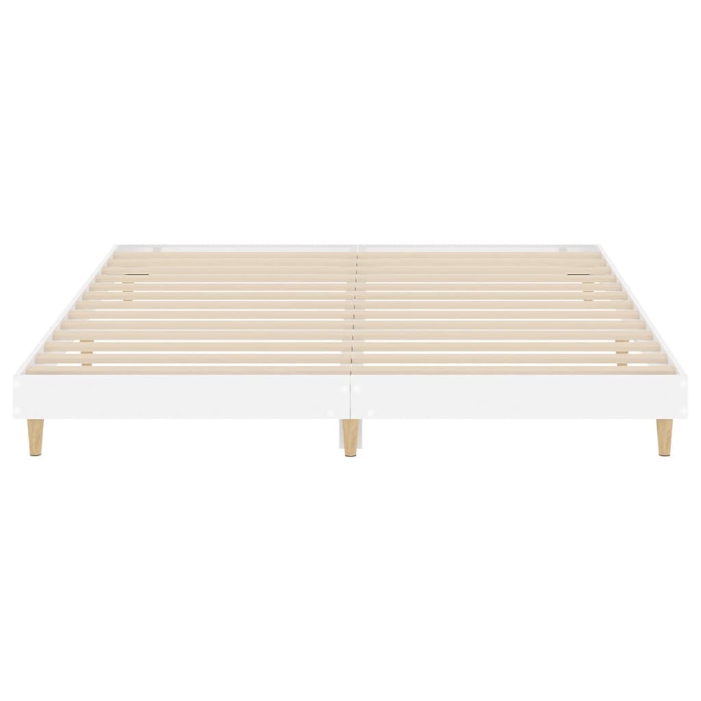 Cadru de pat, alb extralucios, 200x200 cm, lemn prelucrat - Lando