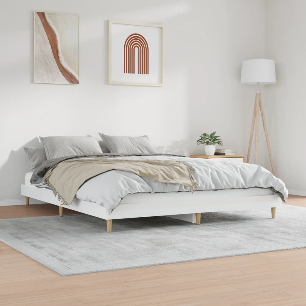 Cadru de pat, alb extralucios, 120x200 cm, lemn prelucrat - Lando