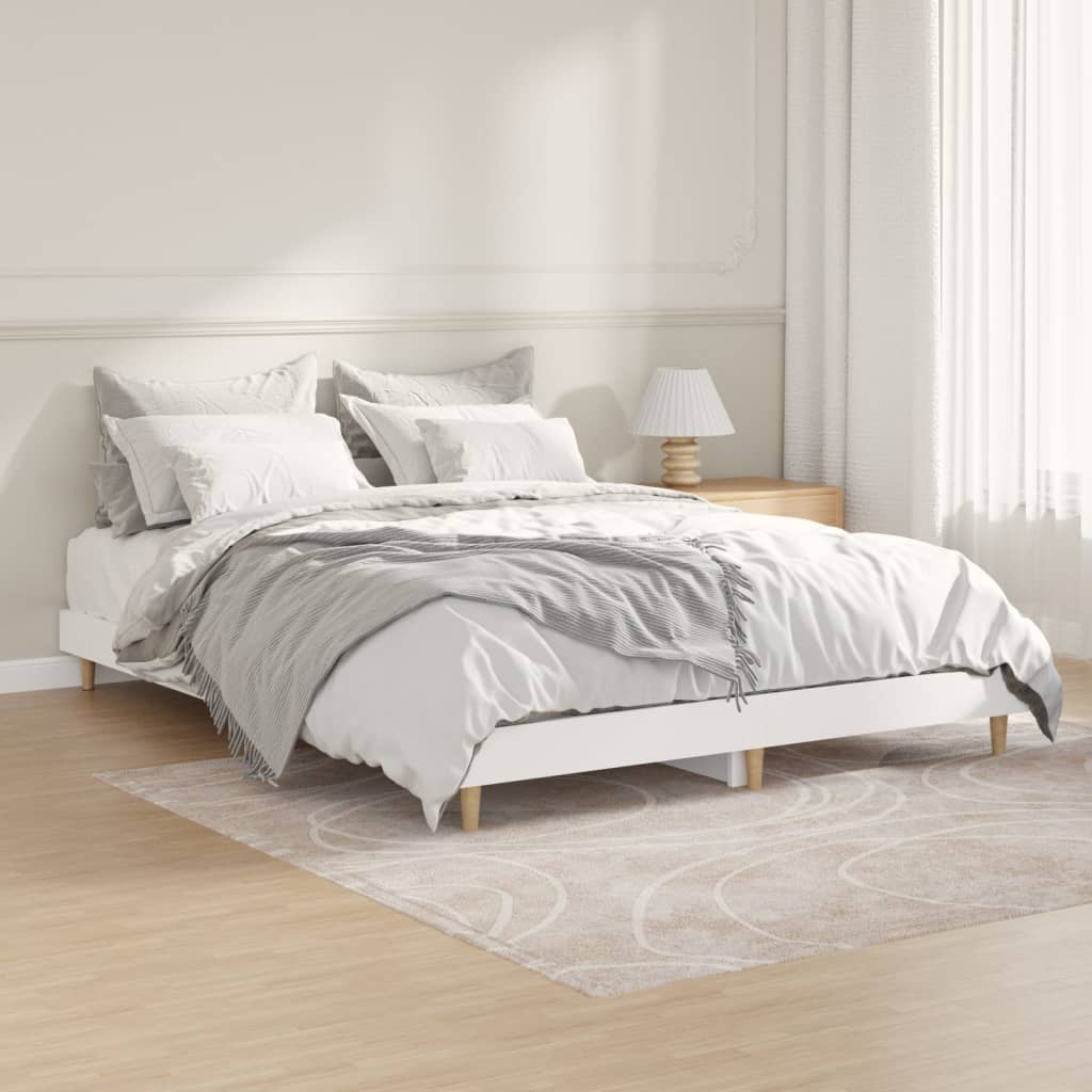 Cadru de pat, alb ,135x190 cm, lemn prelucrat - Lando