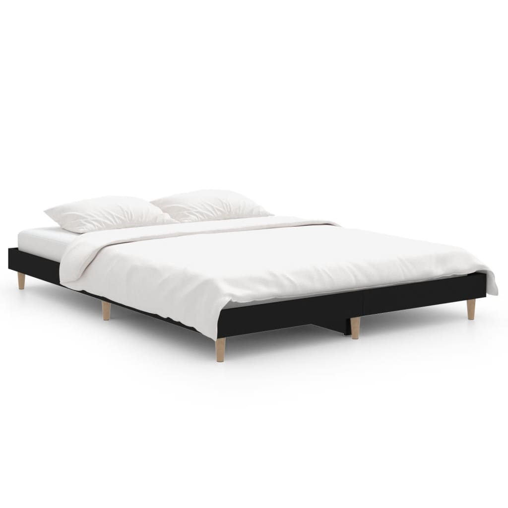 Cadru de pat, negru ,135x190 cm, lemn prelucrat - Lando