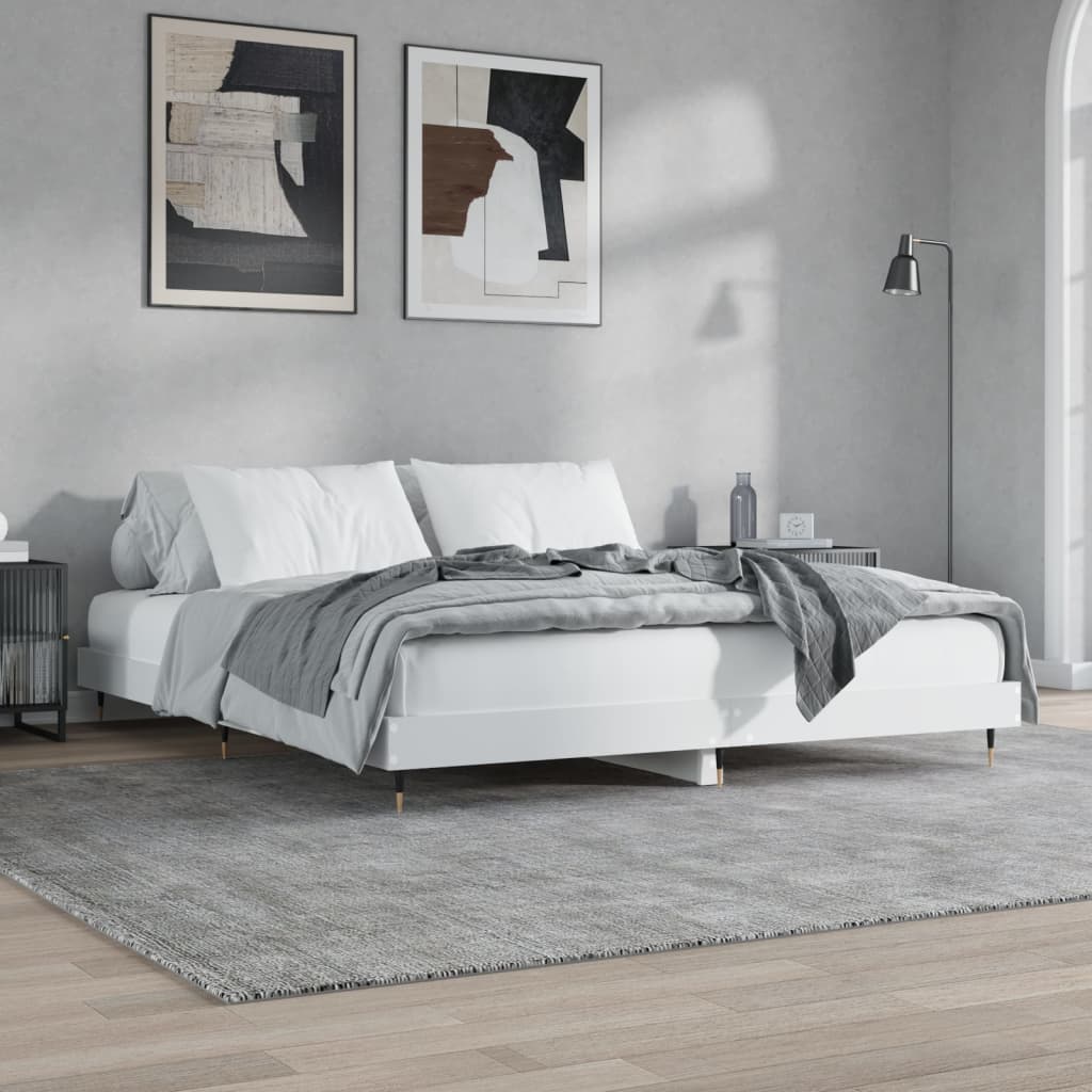 Cadru de pat, alb, 160x200 cm, lemn prelucrat - Lando