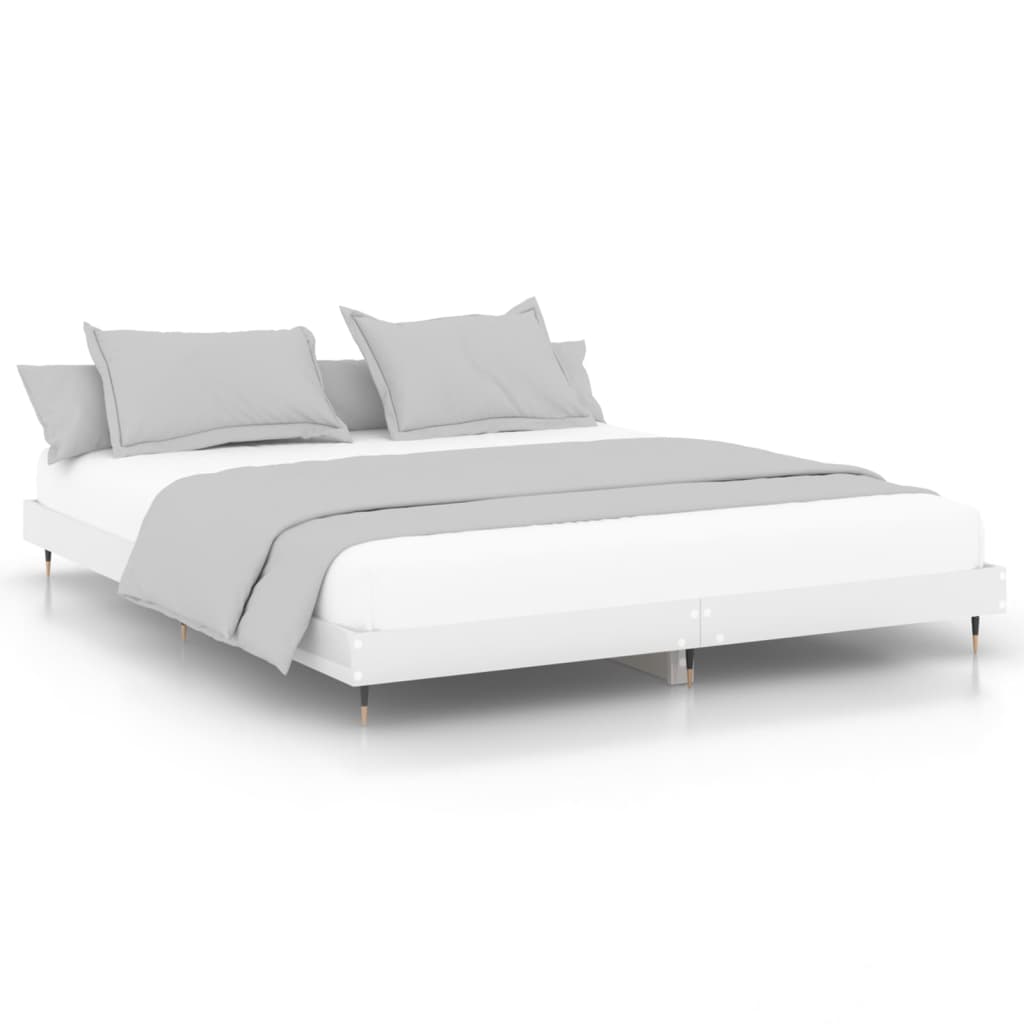 Cadru de pat, alb extralucios, 160x200 cm, lemn prelucrat - Lando
