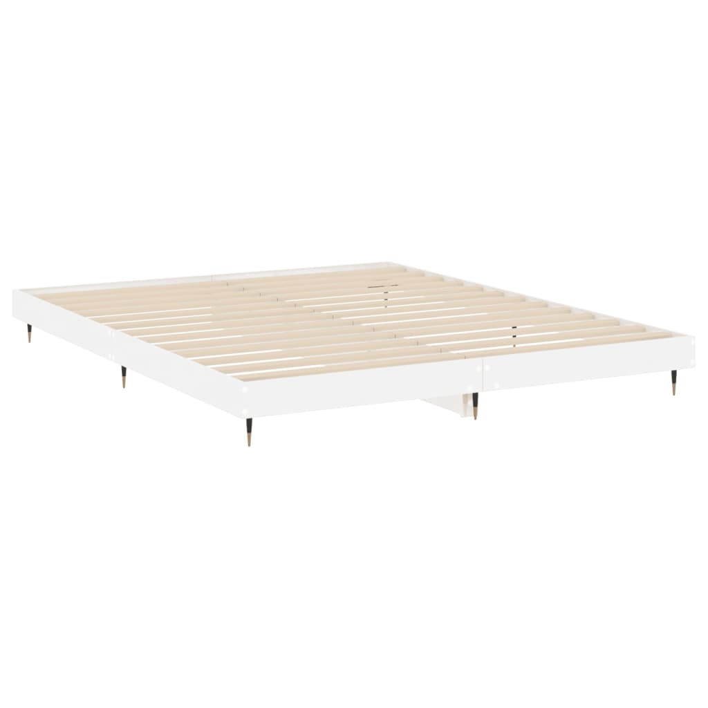 Cadru de pat, alb extralucios, 140x200 cm, lemn prelucrat - Lando