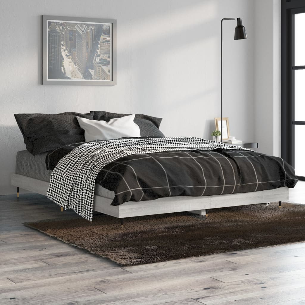 Cadru de pat, gri sonoma, 135x190 cm, lemn prelucrat - Lando