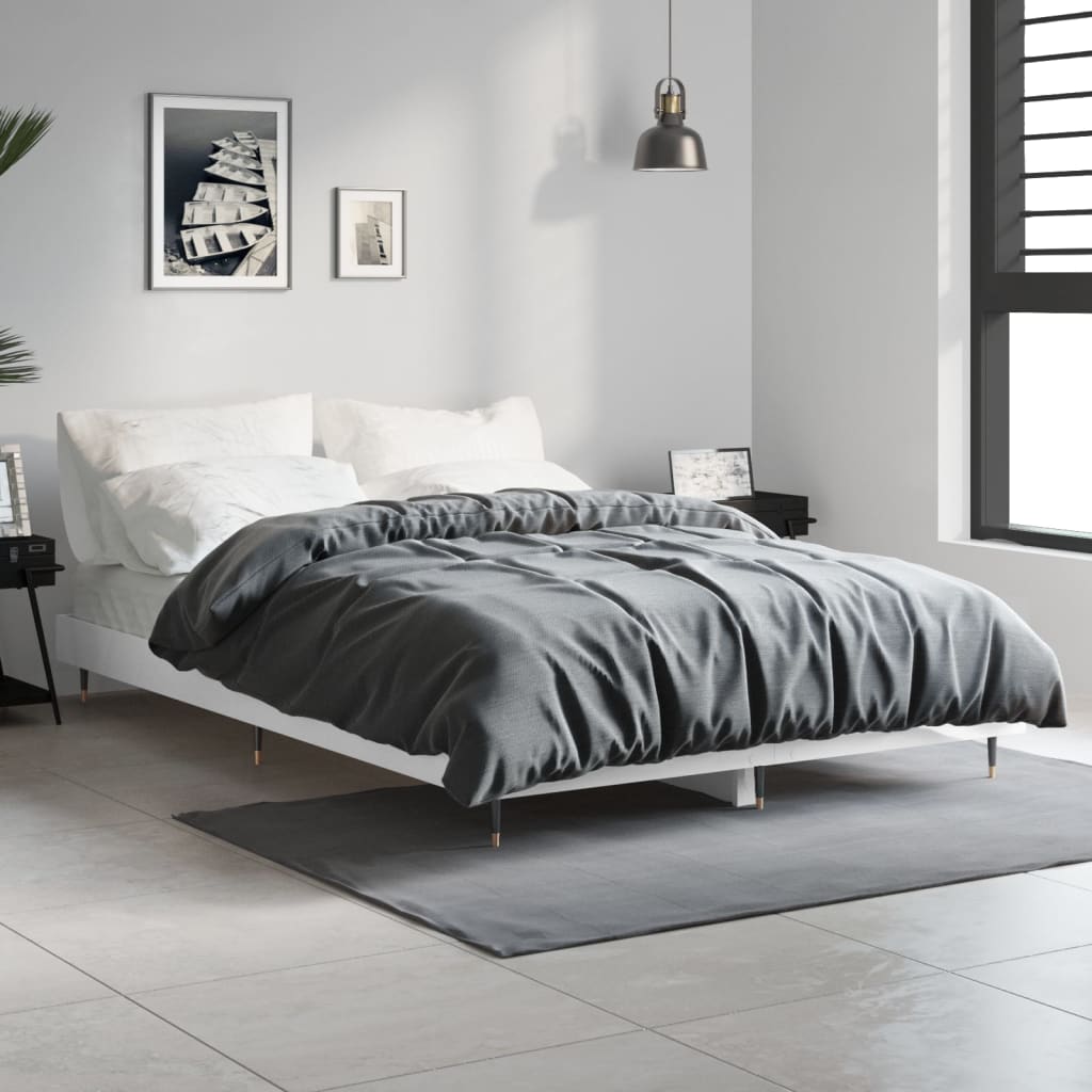 Cadru de pat, alb extralucios, 120x190 cm, lemn prelucrat - Lando
