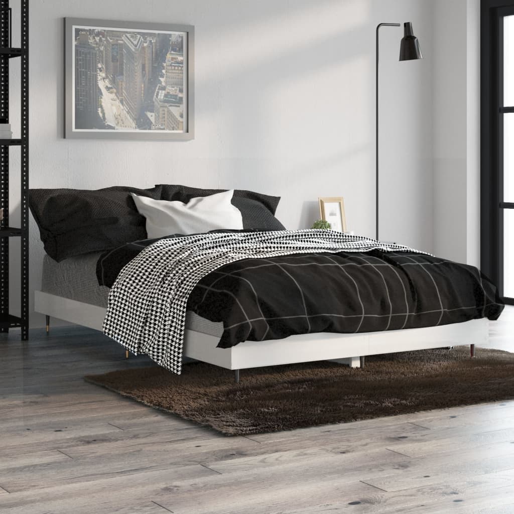 Cadru de pat, alb extralucios, 120x190 cm, lemn prelucrat - Lando