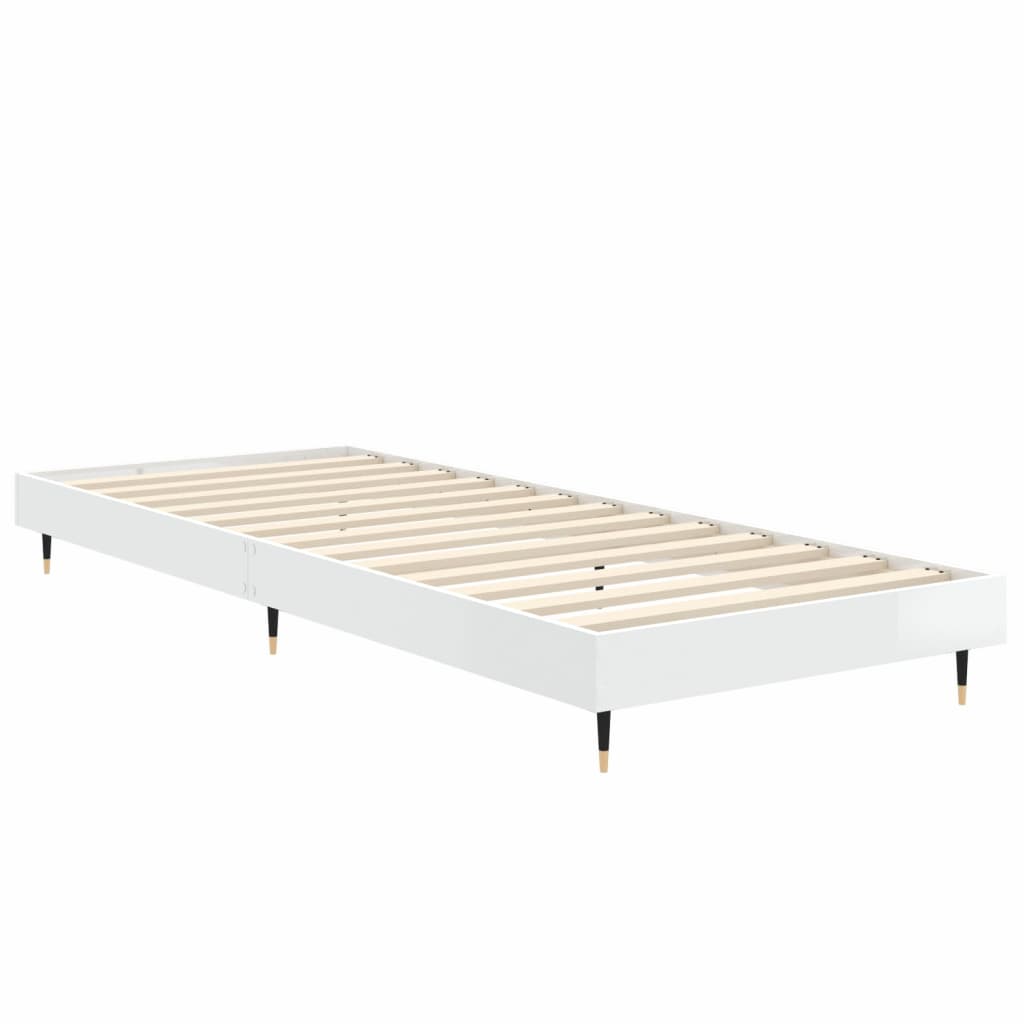 Cadru de pat, alb extralucios, 75x190 cm, lemn prelucrat - Lando