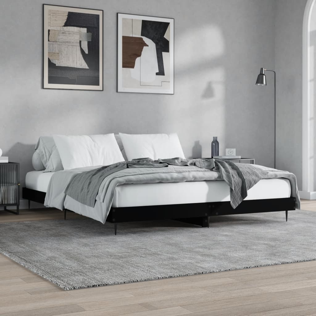 Cadru de pat negru 180x200 cm din lemn prelucrat - Lando