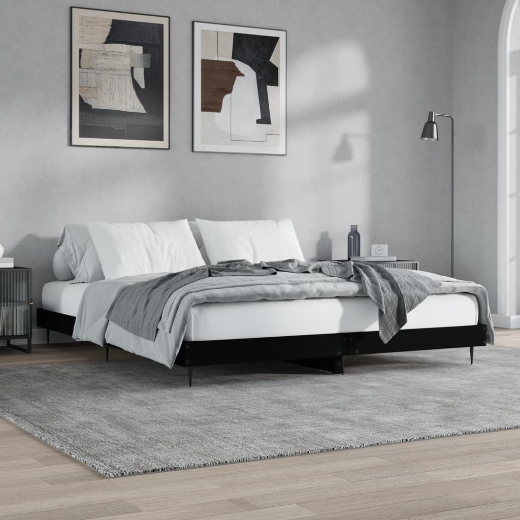 Cadru de pat, negru, 160x200 cm, lemn prelucrat - Lando