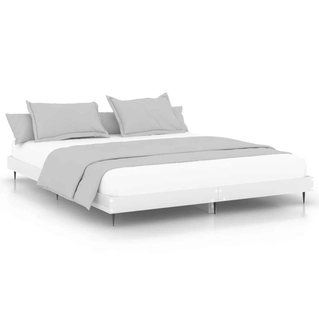 Cadru de pat, alb extralucios, 150x200 cm, lemn prelucrat - Lando