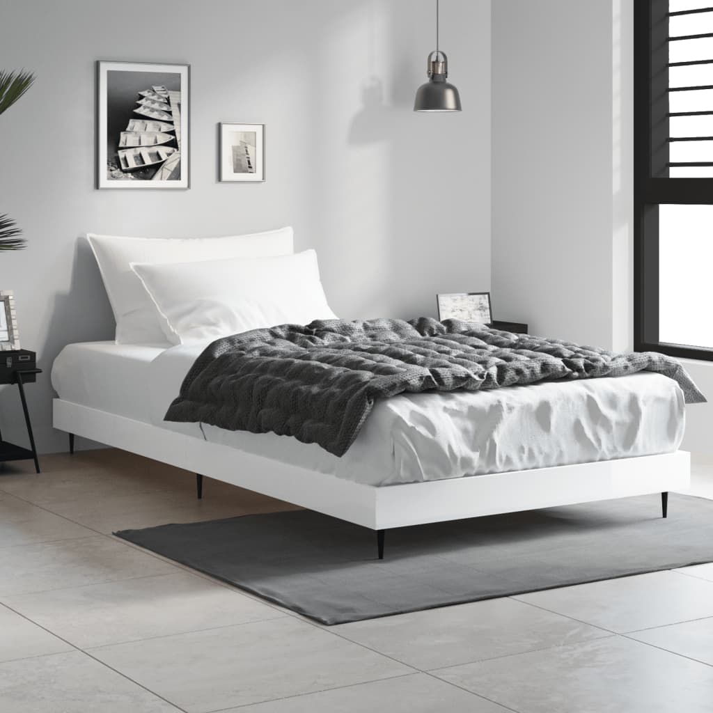 Cadru de pat, alb extralucios, 100x200 cm, lemn prelucrat - Lando