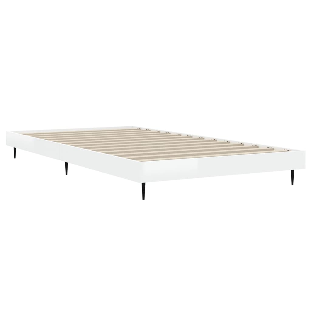 Cadru de pat, alb extralucios, 90x200 cm, lemn prelucrat - Lando