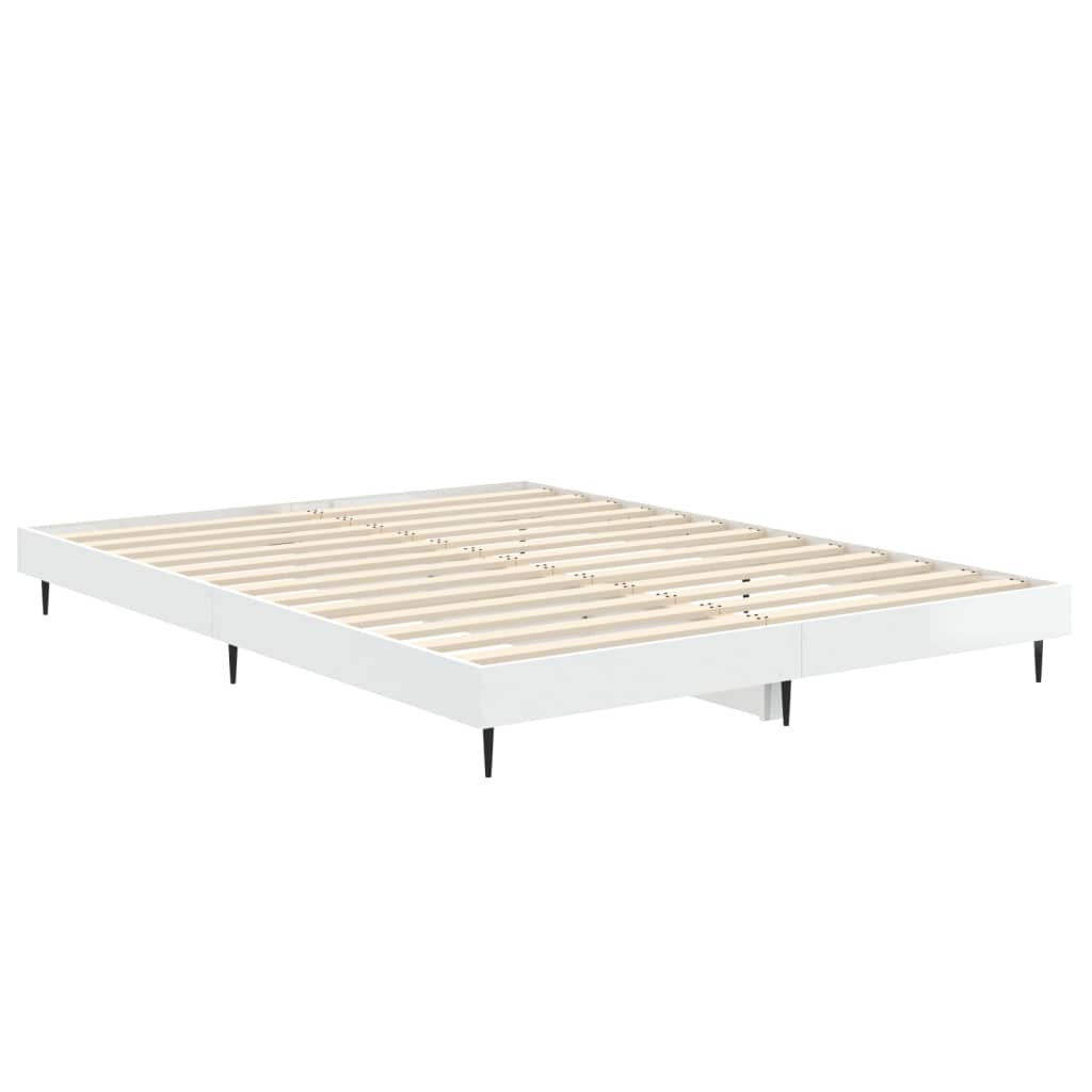 Cadru de pat, alb extralucios, 140x190 cm, lemn prelucrat - Lando
