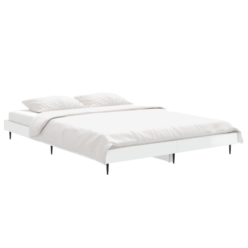 Cadru de pat, alb extralucios, 135x190 cm, lemn prelucrat - Lando