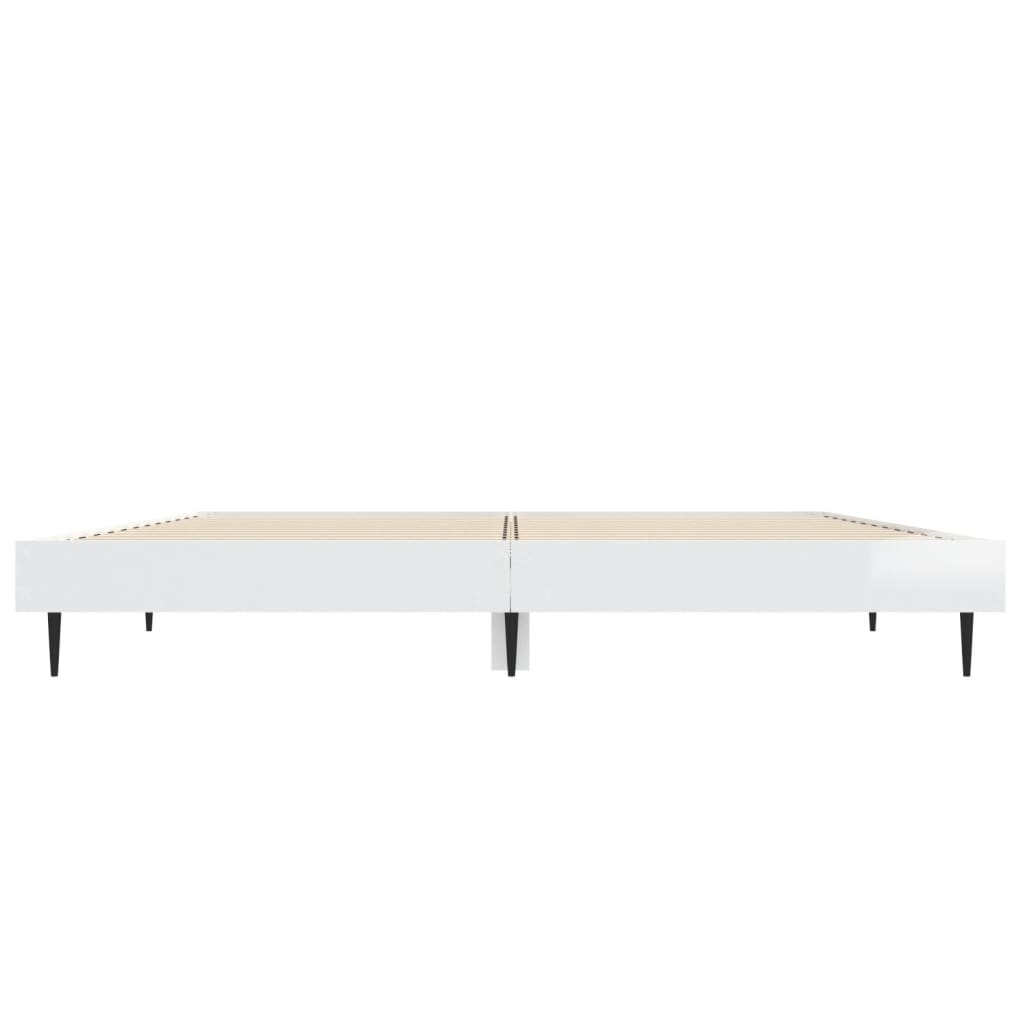 Cadru de pat, alb extralucios, 135x190 cm, lemn prelucrat - Lando