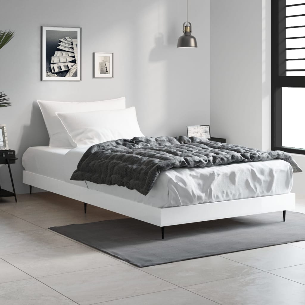 Cadru de pat, alb extralucios, 90x190 cm, lemn prelucrat - Lando