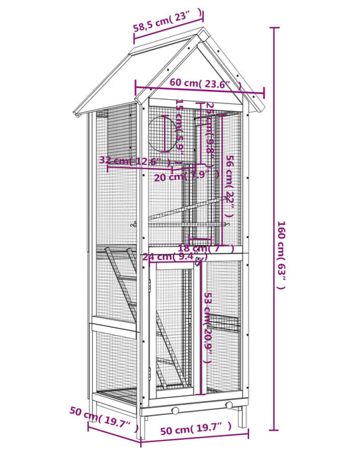 Încărcați imaginea în vizualizatorul Galerie, Colivie de păsări maro 60x58,5x160 cm din lemn masiv de pin Lando - Lando
