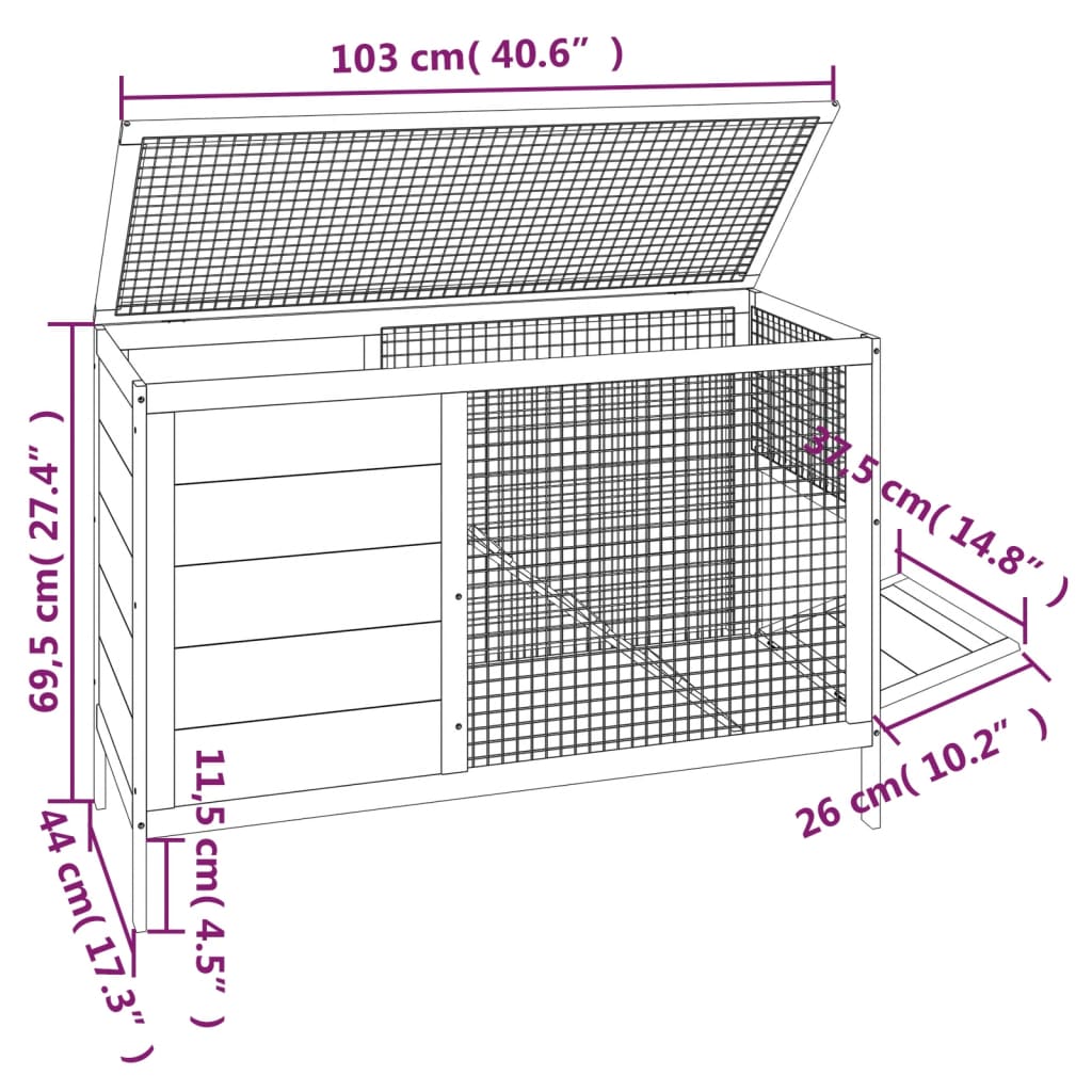 Cușcă pentru iepuri maro 103x44x69,5 cm lemn masiv de pin Lando - Lando