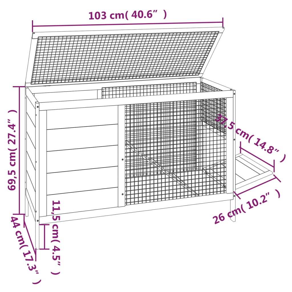 Cușcă pentru iepuri cafeniu 103x44x69,5 cm lemn masiv de pin Lando - Lando