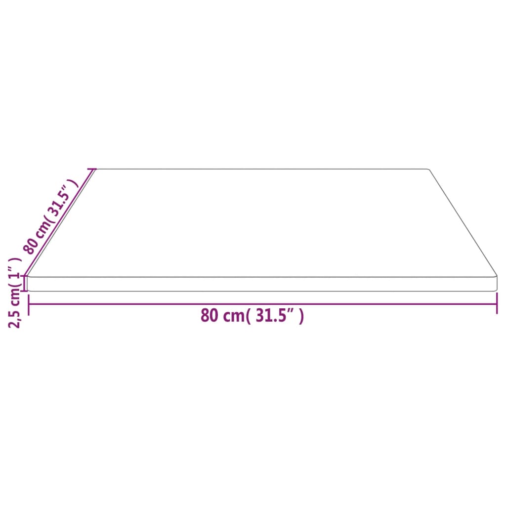 Blat de masă, alb, 80x80x2,5 cm, lemn masiv de pin, pătrat - Lando