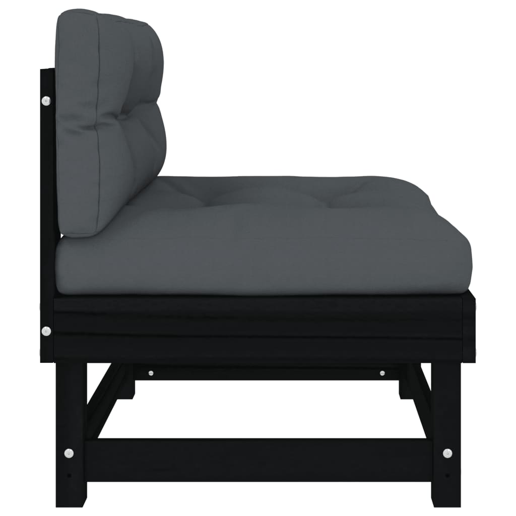 Canapea de mijloc cu perne, negru, lemn masiv de pin - Lando