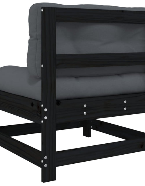 Încărcați imaginea în vizualizatorul Galerie, Canapea de mijloc cu perne, negru, lemn masiv de pin - Lando
