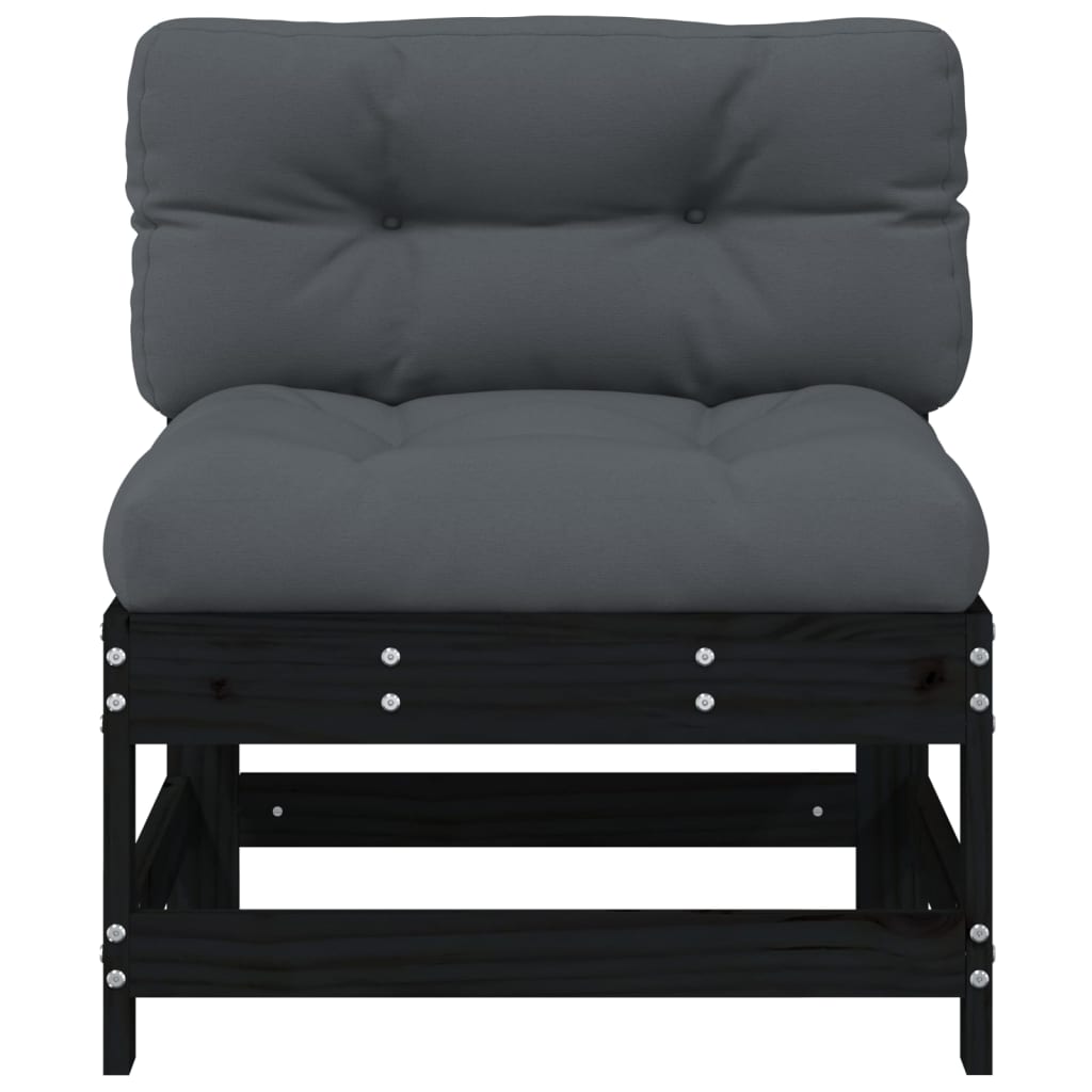 Canapele de mijloc cu perne, 2 buc., negru, lemn masiv de pin - Lando