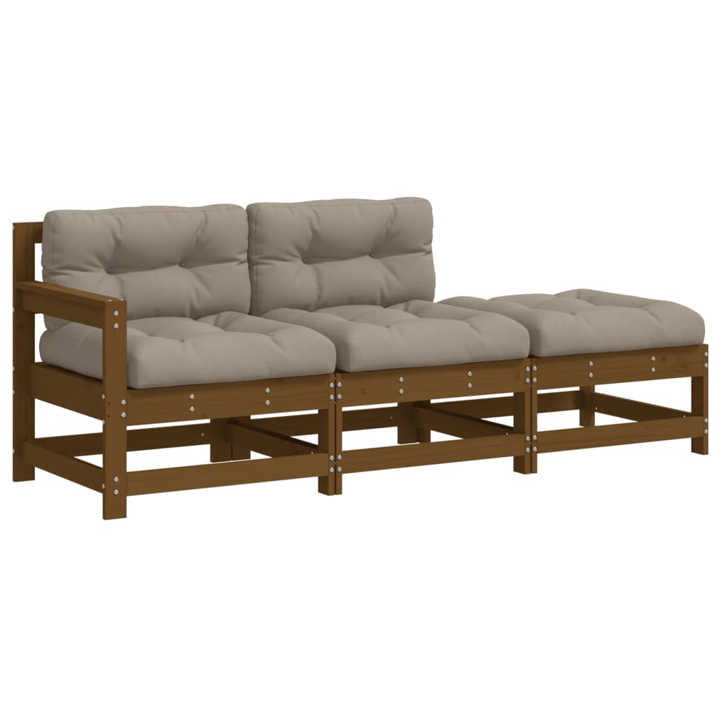 Set mobilier grădină cu perne, 3 piese, maro miere, lemn masiv - Lando