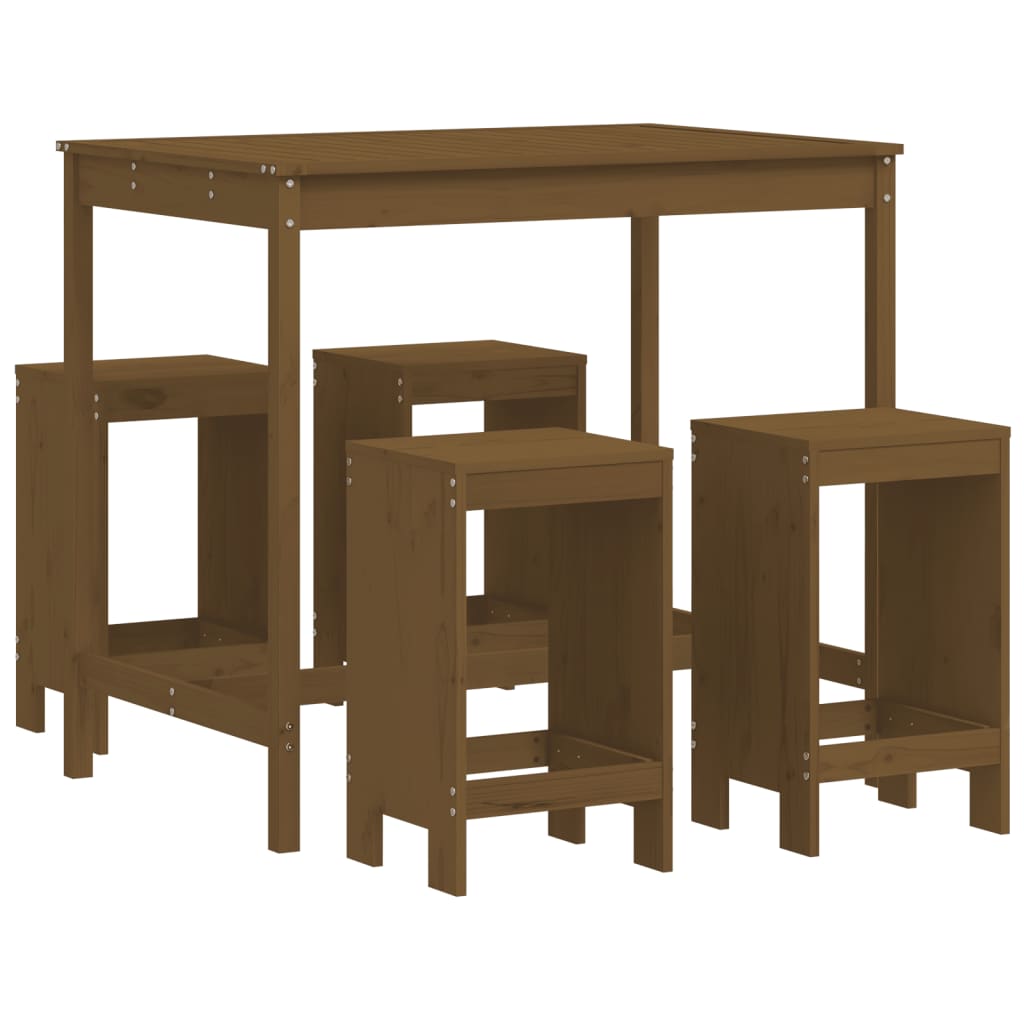 Set mobilier bar de grădină, 5 piese, maro miere lemn masiv pin - Lando