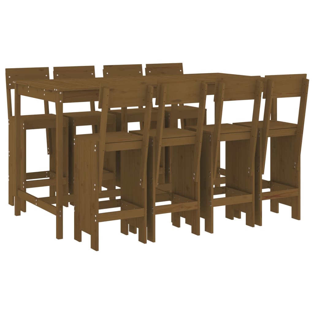 Set mobilier bar de grădină, 9 piese, maro miere lemn masiv pin - Lando