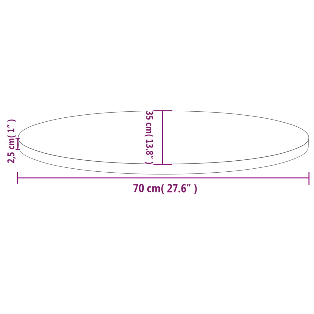 Blat de masă, 70x35x2,5 cm, lemn masiv de pin, oval - Lando