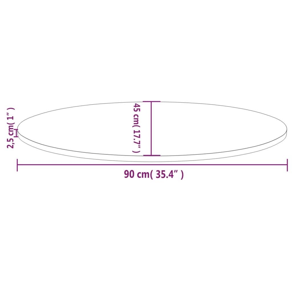 Blat de masă, alb, 90x45x2,5 cm, lemn masiv de pin, oval - Lando