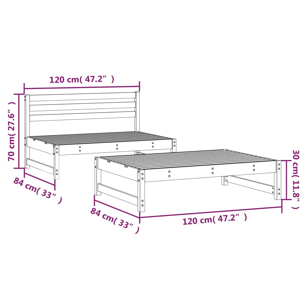 Set mobilier relaxare grădină, 2 piese, alb, lemn masiv de pin - Lando