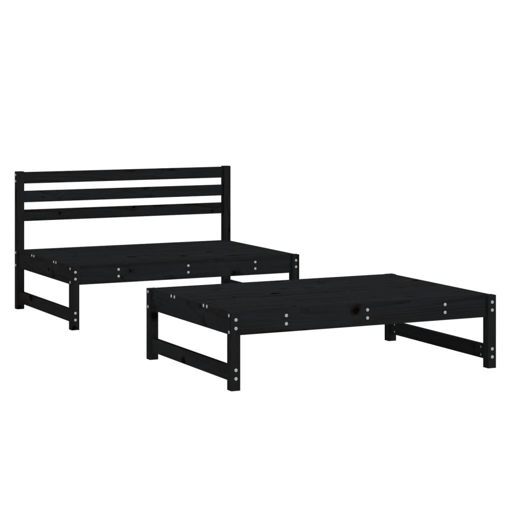 Set mobilier relaxare grădină, 2 piese, negru, lemn masiv pin - Lando