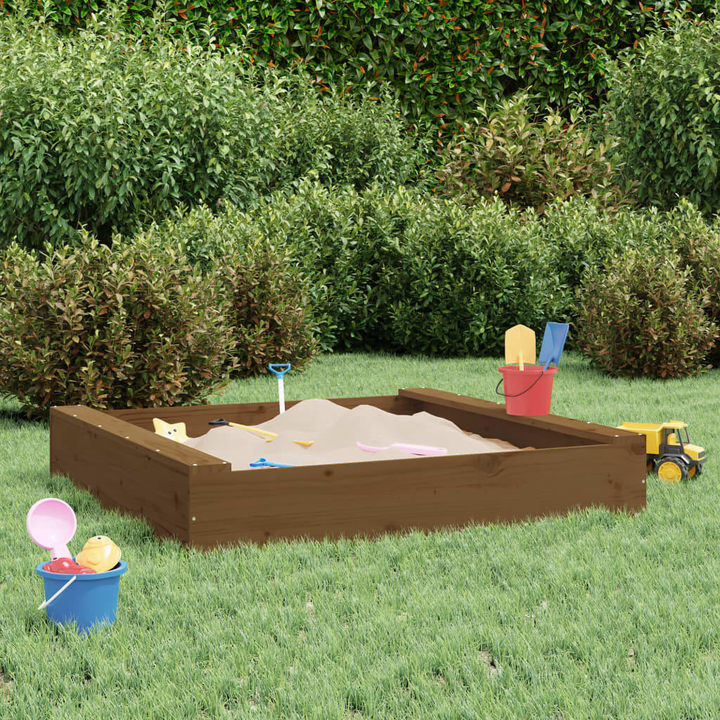 Cutie de nisip pătrată cu scaune, maro miere, lemn masiv de pin - Lando