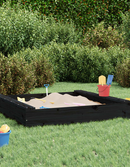 Încărcați imaginea în vizualizatorul Galerie, Cutie de nisip pătrată cu scaune, negru, lemn masiv de pin - Lando
