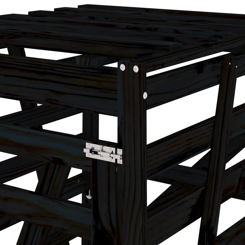 Depozitare coș de gunoi negru 84x90x128,5 cm lemn masiv de pin - Lando
