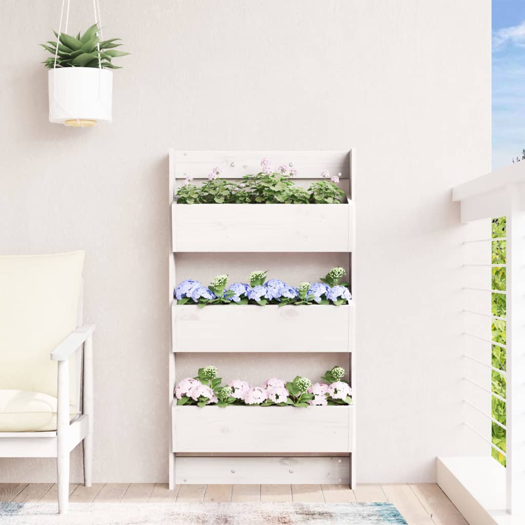 Jardinieră de perete cu 3 niveluri alb 60x18,5x110 cm lemn pin - Lando