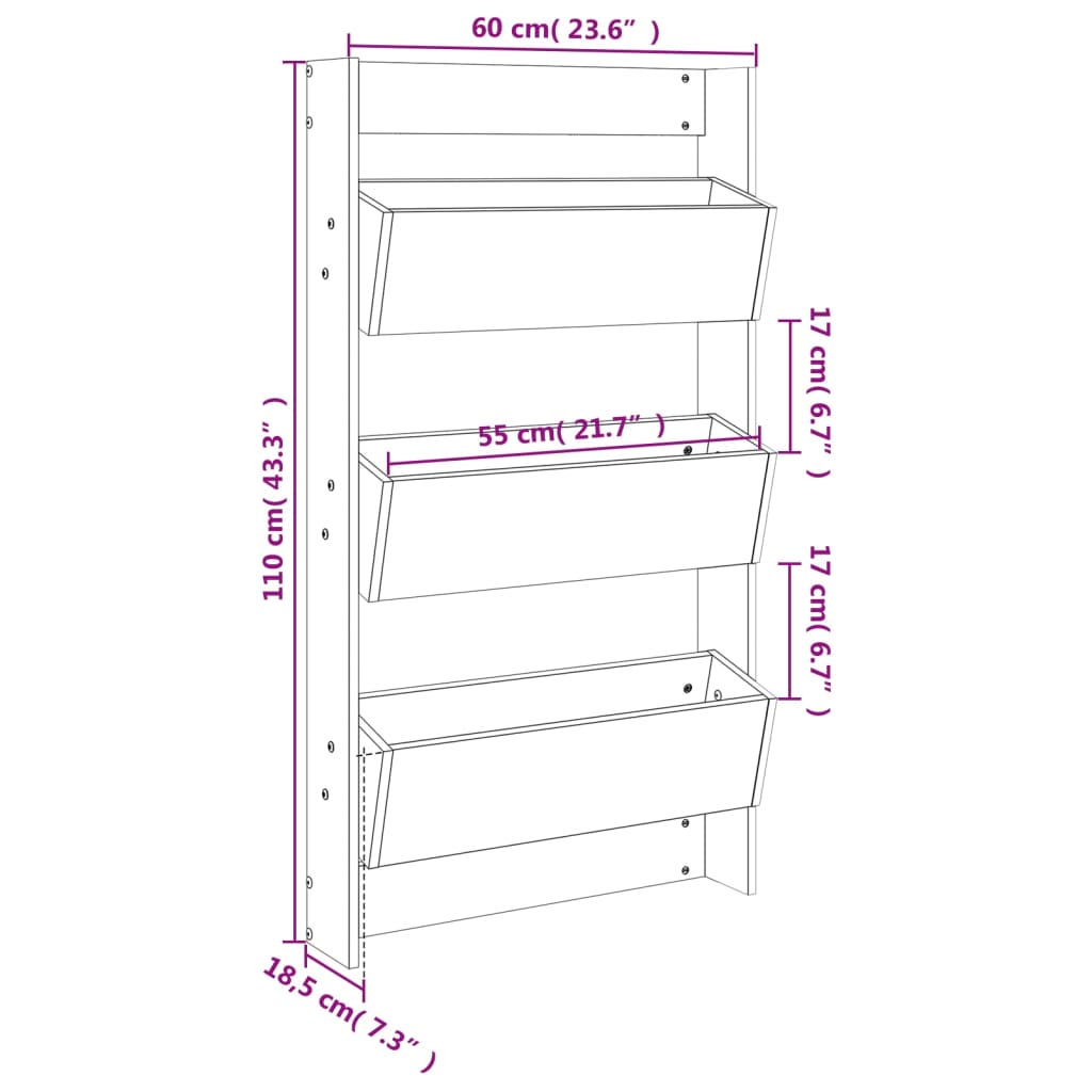 Jardinieră de perete cu 3 niveluri alb 60x18,5x110 cm lemn pin - Lando