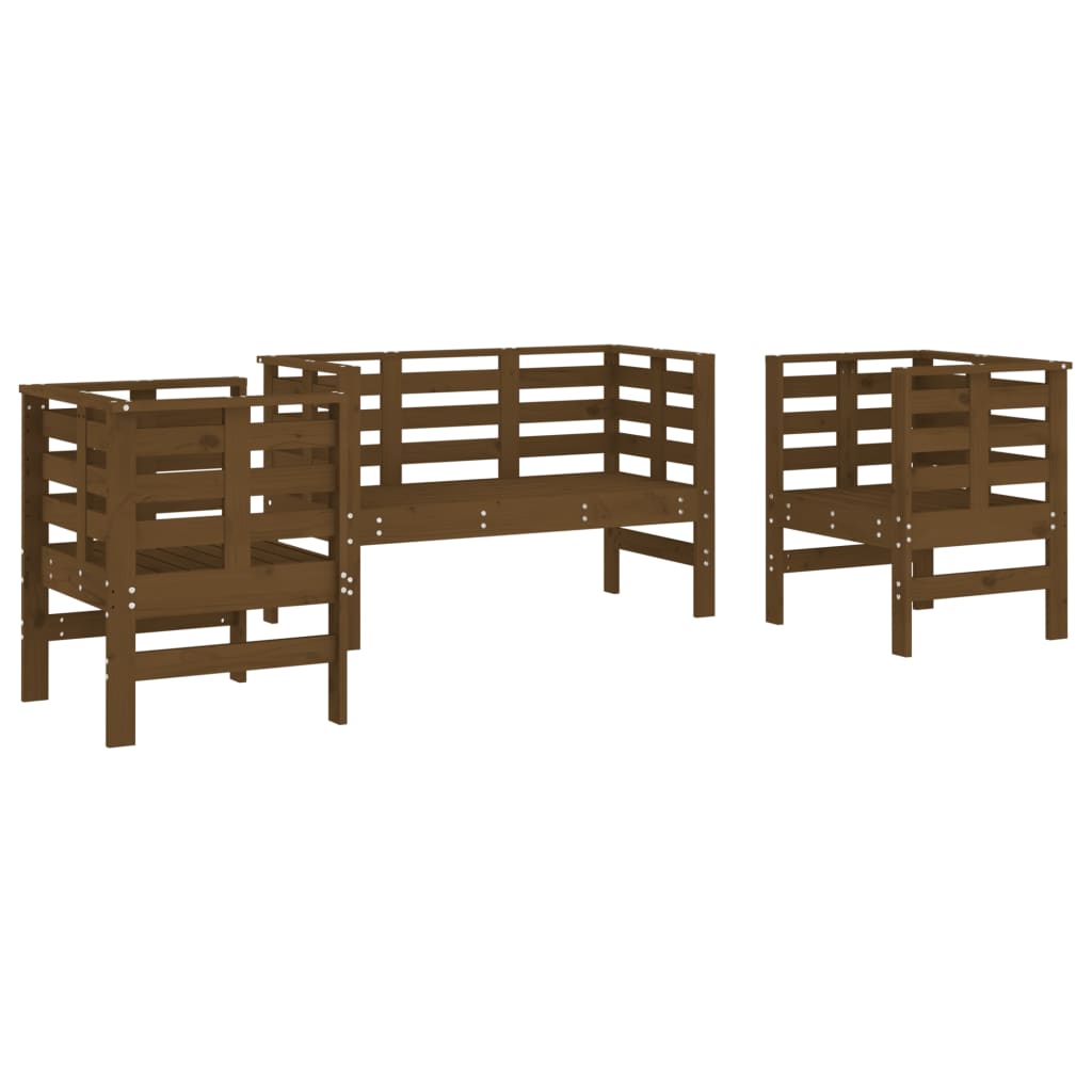 Set mobilier de grădină, 3 piese, maro miere, lemn masiv de pin - Lando