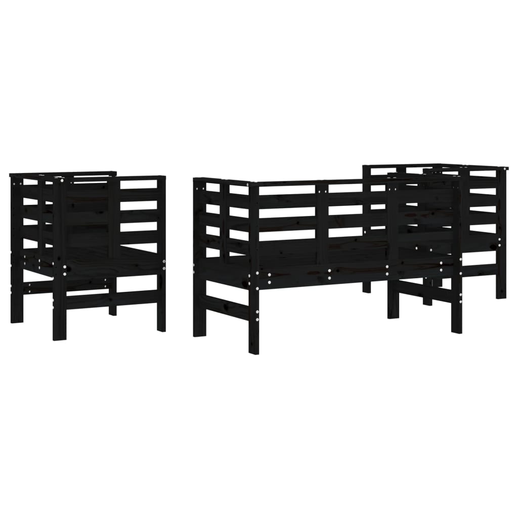 Set mobilier de grădină, 3 piese, negru, lemn masiv pin - Lando