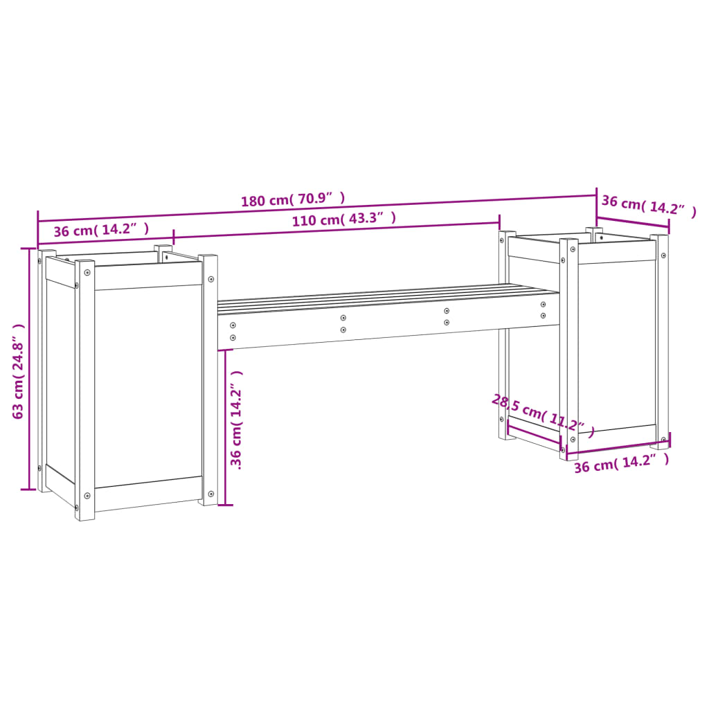 Banchetă cu jardiniere, gri, 180x36x63 cm, lemn masiv de pin - Lando