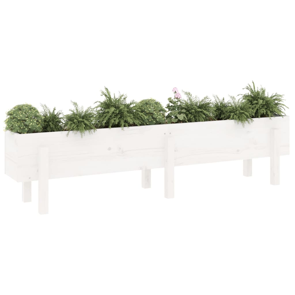 Strat înălțat de grădină, alb, 160x30x38 cm, lemn masiv de pin - Lando