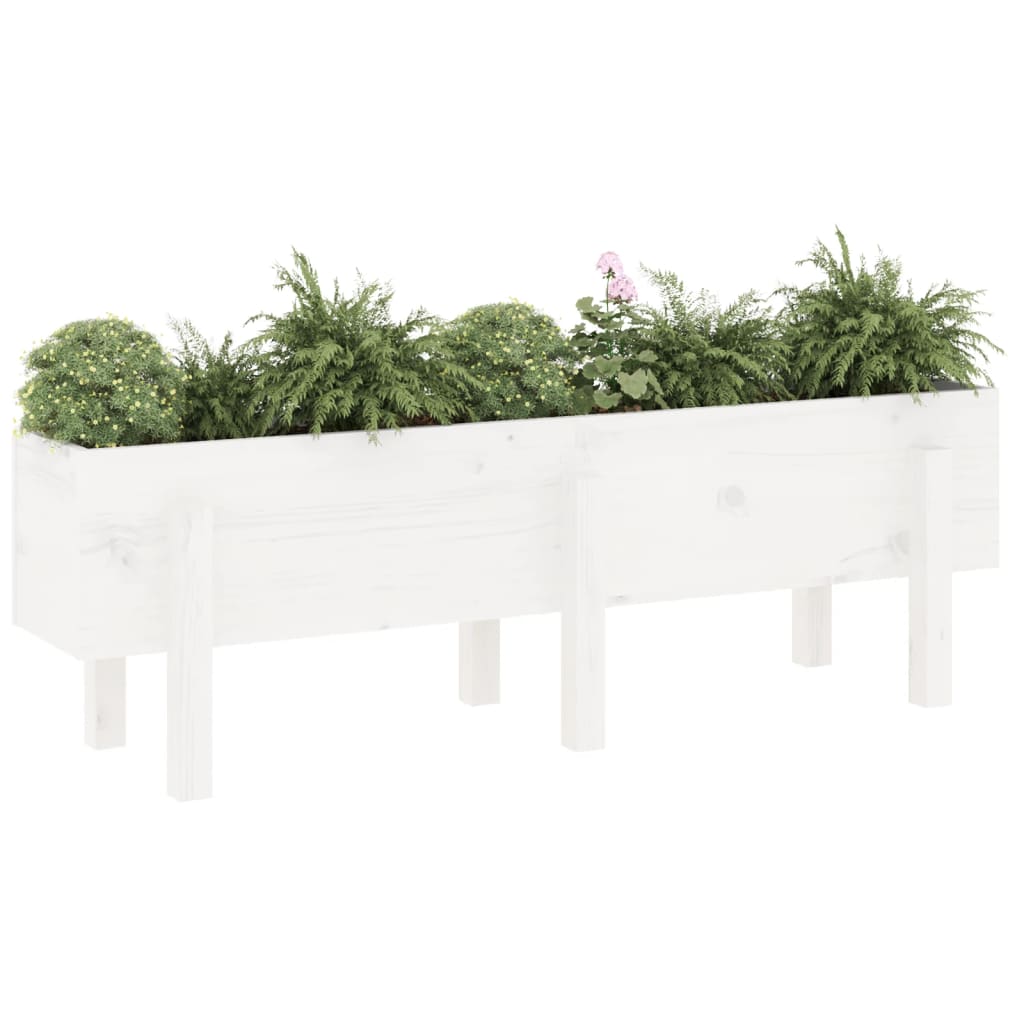 Strat înălțat de grădină, alb, 121x30x38 cm, lemn masiv de pin - Lando